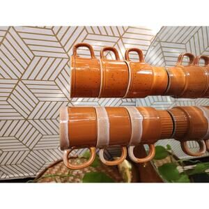 Vintage Glazed Ceramic Stackable Terracotta Colored Mugs Made In Japan